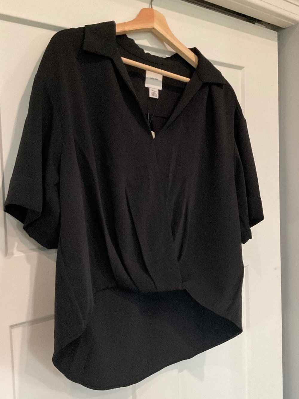 Calvin Klein Black Asymmetrical V Neck Top NWT Size XS